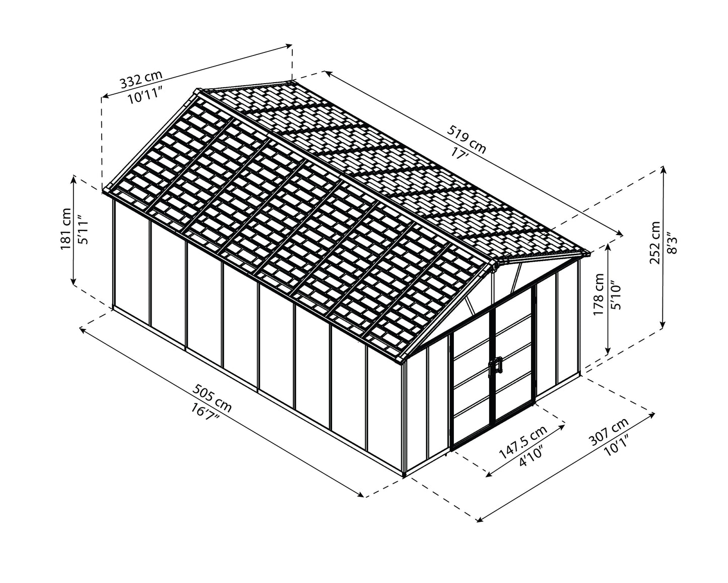 Yukon 11ft. x 17ft. Garden Shed With Floor - Dark Grey Polycarbonate Panels