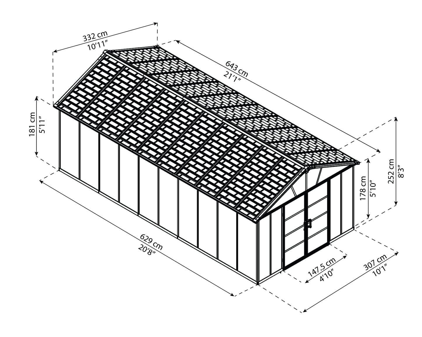 Yukon 11 x 21.3 ft. Garden Shed Without Floor - Dark Grey Polycarbonate Panels