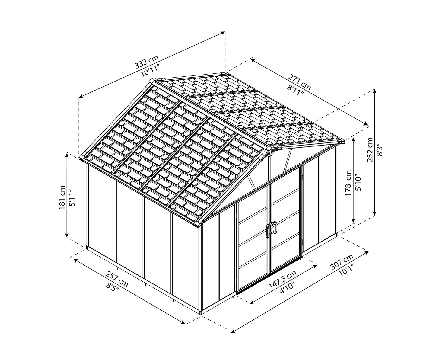 Yukon 11ft. x 9ft. Garden Shed With Floor - Dark Grey Polycarbonate Panels