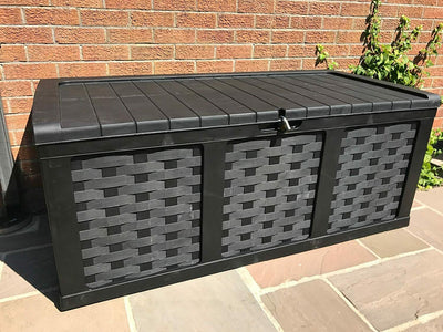 Starplast XXL Sit On Lid Rattan Effect Storge Box Black - 634L
