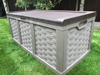 XXL Sit On Lid Rattan Effect Storge Box Mocha - 634L
