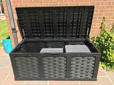 Starplast XXL Sit On Lid Rattan Effect Storge Box Black - 634L